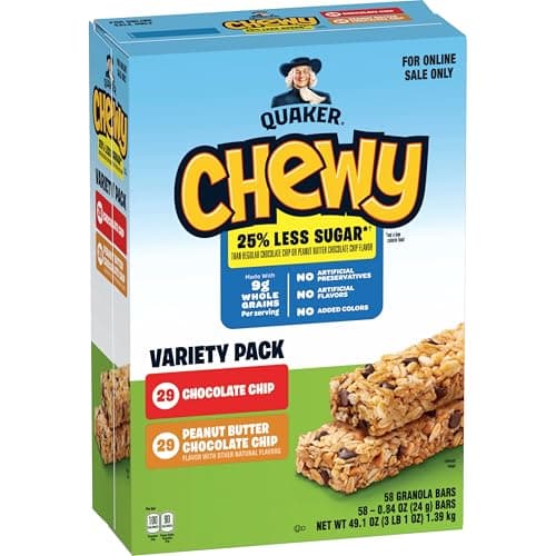 Quaker Chewy Granola Bars, 25% Less Sugar, 2 Flavor Variety Pack, (58 Pack) - Image 1