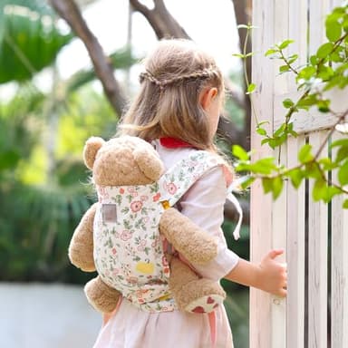 GAGAKU Baby Doll Carrier for Little Girls Toy Baby Carrier for Dolls Baby Doll Accessories for Toddlers Backpack Doll Swing Bassinet - Pink - Pumpkin Plum Blossom - Image 4