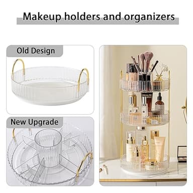 shuang qing Rotating Makeup Organizer for Vanity, High-Capacity Skincare Clear Make Up Storage Perfume Organizers Cosmetic Dresser Organizer Countertop 360 Spinning (Clear, New-3 Tier) - Image 2