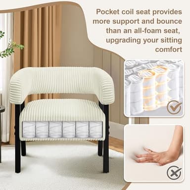 Yaheetech Corduroy Barrel Accent Chair Set of 2, Modern Upholstered Armchair with Solid Wood Legs, Cozy Leisure Chair with Pocket Coiled Seat for Living Room, Bedroom, Reading Nook Beige - Image 4