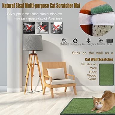 Pethave Cat Scratcher Mat, 23.6x15.7inch Natural Sisal Cat Scratchers for Indoor Cats with Velcro,Stick on Floor Cat Wall Scratcher,Horizontal Cat Scratch Mat Protect Furniture (Green Color) - Image 6