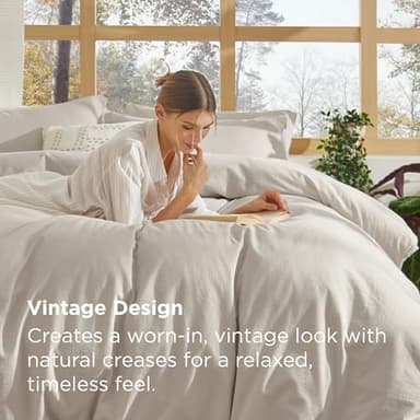 Bedsure 100% Stone Washed Cotton Duvet Cover King - Light Greige Minimalist Cotton Duvet Cover Linen Like for All Seasons - GentleSoft™ Plain Simple Bedding (Light Greige, King, 104"x90") - Image 4