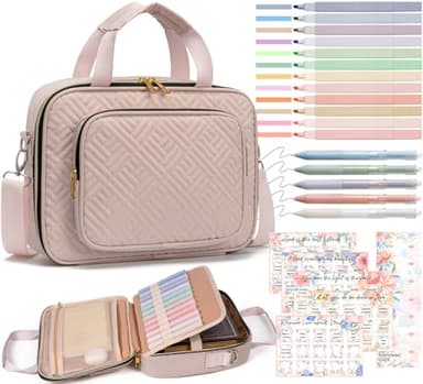Bible Cover for Women Bible Case, Large Bible Bag w/Shoulder Strap, Bible Study Supplies Bible Journaling Kit Pink Book Carrying Case with Bible Highlighters, Mothers Day Christian Gifts for Women - Image 1