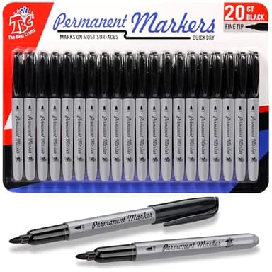 TBC The Best Crafts Permanent Markers Set, Fine Flexible Tip, Quick-Dry & Fade-Resistant, Works on Paper, Plastic, Metal & More, Vibrant Colors(20 Black) - Image 1