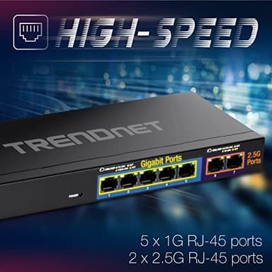 TRENDnet 7-Port Multi-Gig Gaming Switch, TEG-S327, 5 x 1G RJ-45 Base-T Ports, 2 x 2.5G RJ-45 Ports, 20Gbps Switching Capacity, Wall Mountable, Plug & Play, Lifetime Protection, Black - Image 2