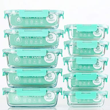 C CREST [10-Pack] Glass Food Storage Containers with Lids, Airtight, BPA Free, Meal Prep Containers for Kitchen, Home Use - Image 1
