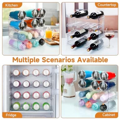 spospo Stackable Water Bottle Organizer, Large Compartment Water Bottle Holder, 4 Tier Clear Water Bottle Organizer for Cabinet, Bottle Rack for Kitchen Organization and Storage - Hold 16 Bottles - Image 6