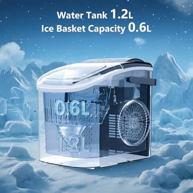 Portable Bullet Ice Maker Machine, One-Click Operation Ice Machine 34LBS/24Hr Production, 6-8 Minutes Quick Ice Making, 1.2L Water Tank, Silver - Image 3
