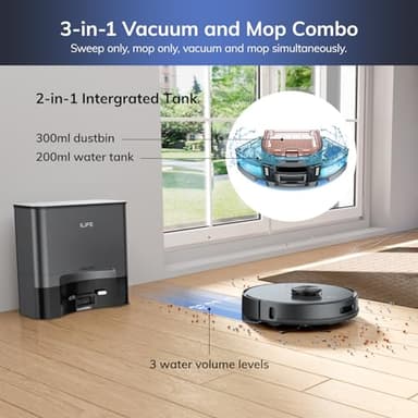 ILIFE T20s Self-Emptying Robot Vacuum and Mop Combo, 5000Pa Suction, 70-Day Capacity, LiDAR Navigation, 260mins Runtime, App/Alexa Control, Robotic Vacuum Cleaner for Hard Floors, Carpets and Pet Hair - Image 5