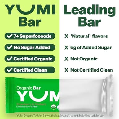 Yumi Organic Toddler Snacks Bars - Gluten-Free, No Added Sugar, 7+ Vegetables, Soft-Baked Crust, Yumi Bars Healthy Toddler Organic Snacks - School Safe and for Lunch Boxes, Strawberry & Rhubarb (30ct.) - Image 8