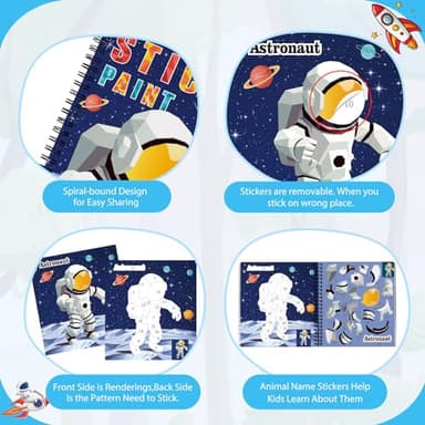 homicozy 3PCS Sticker Paint Books for Kids Ages 4-10,Dinosaur Astronaut Ocean Animals Designs Paint by Stickers,Sticker by Numbers,Party Birthday Gifts for Boys 4-10,Create 30 Pictures at a Time - Image 4