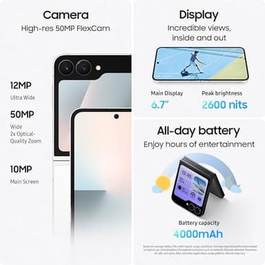 Samsung Galaxy Z Flip7 FE Cell Phone, 128GB AI Smartphone, Unlocked Android, Long Battery Life, 2025, US 1 Yr Manufacturer Warranty, White - Image 6