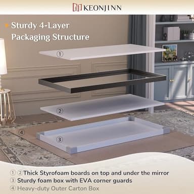 Keonjinn Gold Bathroom Mirror 40 x 30 Inch, Brushed Gold Mirror for Over Sink, Aluminum Alloy Framed, Square Corner, Modern Farmhouse, Large Rectangular Vanity Mirror for Wall(Horizontal/Vertical) - Image 8