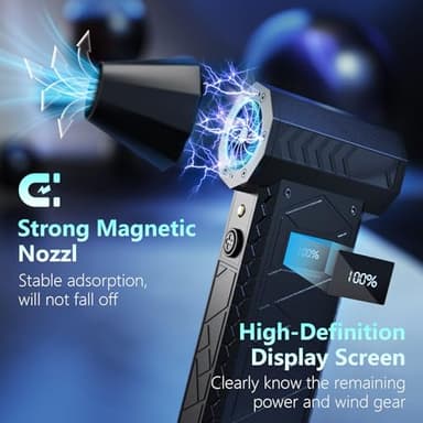 DEGGE 10000mAh Compressed Air Duster, 180000RPM Electric Air Duster with Display Screen & Light, 4 Gear Adjustable Cordless Rechargeable Turbo Car Dryer Jet Air Blower for Keyboard,Computer,Car,Home - Image 4