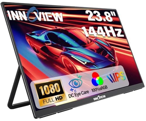 InnoView 23.8" Large Portable Monitor, FHD 144HZ 100% SRGB IPS USB-C HDMI Work Home Gaming Second Monitor 1080P W/180°Adjustable Stand for Laptop, MacBook, Phones - Image 1