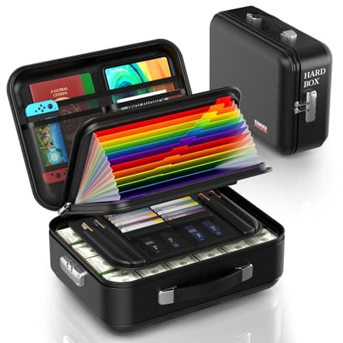 EDMUED Fireproof Document Box with Combination Lock, Fireproof Water Resistant Hard Case Safe Box for Important Documents Certificates Laptop Passports (Black) - Image 1