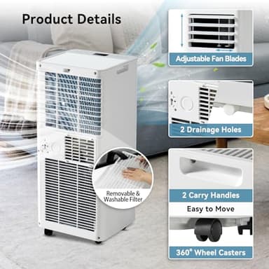 Aoxun 10000 BTU Portable Air Conditioners, 4-IN-1 AC Unit, Fast Cooling, Dehumidifier, Fan & 24H Timer Quiet Sleep, W/Remote Control, Window Kits, for Home/Office/Dorm - Image 5