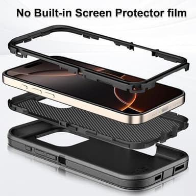 Paprose for iPhone 16 Pro Max Case Heavy Duty 3-Layer[Shockproof][Dropproof][Dust-Proof] Military Grade Rugged Full Body Protection Cover Case for Apple iPhone 16 Pro Max 5G 6.9 inch,Black - Image 2