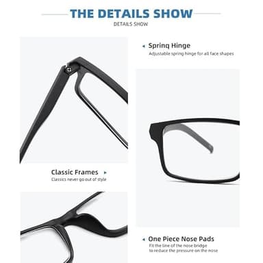 JAWSOCK 4 Pack Reading Glasses Blue Light Blocking for Men Women,Rectangular Frame Computer Readers with Spring Hinge,Reading Glasses for Men Women，Anti Eyestrain/UV Ray Eyeglasses (1.75x) - Image 6