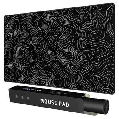 Rinaze Extra Large Gaming Mouse Pad with Black Topographic, XXL Mousepad, Big Mouse Mat Desk Pad, Non Slip Keyboard Pad for Gaming Computer Laptop PC Office Desk Accessories - Image 1