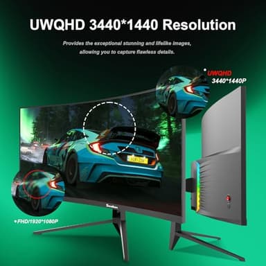 Sealan 34 Inch Curved Gaming Monitor 165Hz,3440x1440 21:9 UWQHD, 1ms(MPRT),1500R, PIP/PBP,HDR400, 99% sRGB,300nits, FreeSync, HDMI2.0(TMDS) x2,DP1.4 x2, Eye Care, VESA(100 * 100mm) ﻿ - Image 5