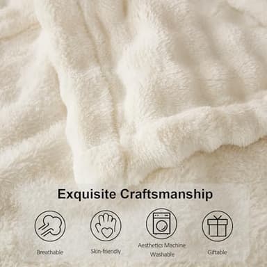 PU MEI Fleece Blanket - Throw Blanket for Bed 80"*90" White, Luxury Bubble Fluffy Blanket Plush Queen Blanket, Throw Blanket for Couch, Cozy Soft Warm Fuzzy Blanket Large Blanket for All Season Use - Image 5