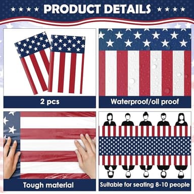 OHOME Veterans Day Decorations - Patriotic American Flag Plastic Tablecloth for 4th of July Decorations | Fourth of July Accessories for Home Outdoor Outside Party Favors,54"x108",2 Pack - Image 4