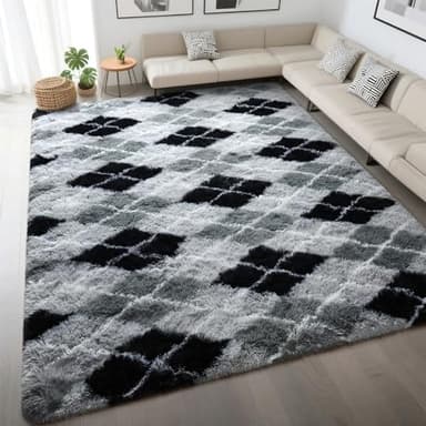 DweIke 5x8 Rugs for Living Room Bedroom, Fluffy Geometric Area Rug, Soft Plush Shaggy Floor Carpet Mat for Nursery Kids Girls Boys Teen Dorm Home Decor Aesthetic, Grey and Black - Image 7