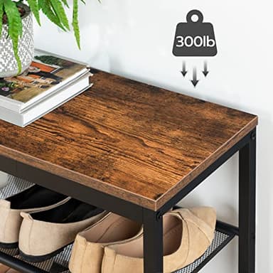 HOOBRO Shoe Bench, 3-Tier Shoe Rack, Industrial Shoe Organizer Storage Bench, 29.5 inches Entry Bench with Mesh Shelves, for Entryway, Living Room, Hallway, Easy Assembly, Rustic Brown BF75HX01 - Image 5