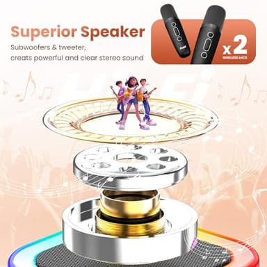 Mini Karaoke Machine for Kids Adults, Portable Bluetooth Speaker with 2 Wireless Karaoke Microphones,2025 TOP Birthday Gifts Toys for Boys 3,4, 5, 6, 7, 8+Years Old Toddler Karaoke Player(Black) - Image 3