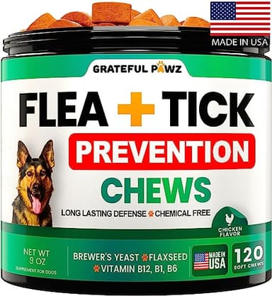 Flea and Tick Prevention for Dogs Chewables - Made in USA - Natural Flea and Tick Chews Supplement - Oral Pills for Dogs - Pest Defense - All Breeds and Ages - 120 Soft Tablets - Image 1