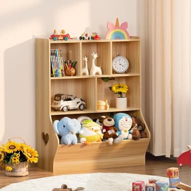 Lerliuo Kids Toy Storage Organizer, 3 Tier Children Small Bookcase and Bookshelf, Toddler 7 Cubby Toy Storage Cabinet, Toy Shelf for Playroom, Bedroom, Living Room, Nursery, School 29.53'' H (Natural) - Image 4