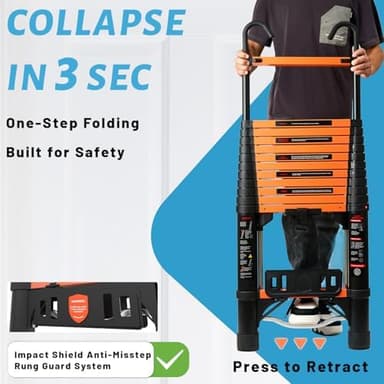 Telescoping Ladder, 12.5FT Extension Ladder，One-Step Collapsible, Aluminum Ladder for RV Home Outdoor, 330lbs Max Capacity - Image 4