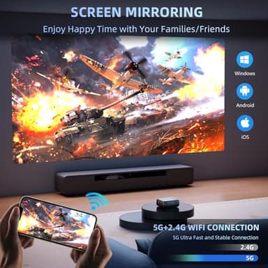 Mini Projector, iTJQ Portable Projector 1080P Supported for Indoor Outdoor Movies, Phone Projector Compatible with iOS/ Android, Laptop, TV Stick/ PS5, USB/HDMI/Type-C (Silver, VF370) - Image 5