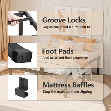 FUIOBYVV Queen Bed Frame, 14 Inch Heavy Duty Metal Platform Bed Frame Queen Size Support Up to 3500 lbs, No Box Spring Needed/No Shaking/Steel Slat Support/Noise Free/Easy Assembly - Image 4