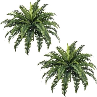 FOREST PRINCE 35" Ferns Artificial Bush Plants Large, 2 Artificial Boston Ferns with 39 Fronds for Outdoors Home Decor - Image 1