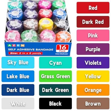 AZEN 16 Pack Self Adhesive Bandage Wrap, 2" X 5 Yards Elastic Cohesive Bandage Wrap, Color Athletic Tape, Vet Wrap, Ankle Tape - Image 7