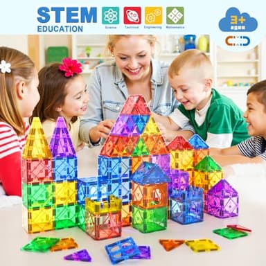 52PCS Magnetic Tiles Toys for 3 Year Old Boys and Girls Magnetic Building Blocks STEM Learning Toys Sensory Montessori Toys for Toddlers Kids - Image 5