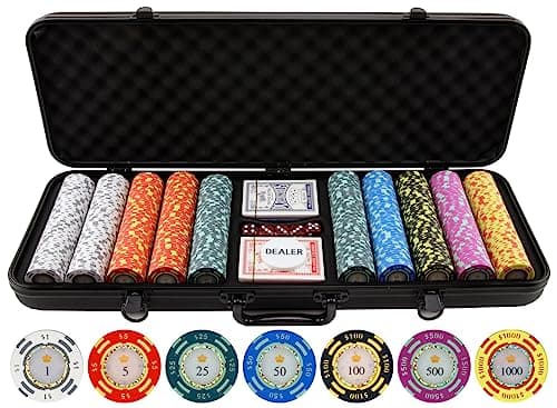 Versa Games Poker Chips - Clay Poker Chips Set - 13.5g 500 Piece Crown Casino Poker Set with Numbers Denomination - Upgraded Poker Set Case - Image 1