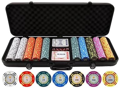 Versa Games Poker Chips - Clay Poker Chips Set - 13.5g 500 Piece Crown Casino Poker Set with Numbers Denomination - Upgraded Poker Set Case - Image 1