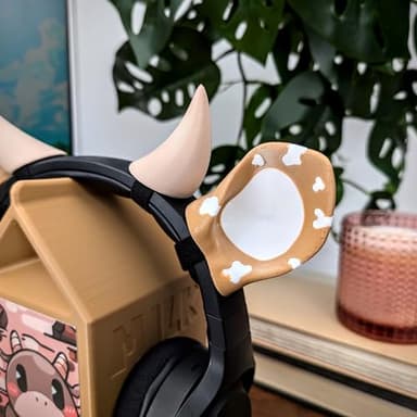 BeamTeam3D Cow Ears and Horns for Headphones, Cute & Fun Decorative Add-Ons for Gaming Headsets, Kids’ School Headphones, Compatible with Most Headphones (Brown/White/White) - Image 3