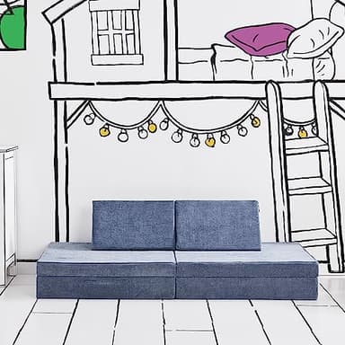 Yourigami Kids and Toddler Play Couch, Convertible Folding Sofa, Durable Foam Modular Design, Blue Lagoon - Image 7