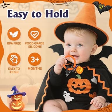 Halloween Baby Teether,Baby Teething Toys Boo Basket Stuffers,Pumkin & Bat Teether for Babies 3-6 6-12 Months, BPA-Free Teething Relief Toy First Halloween Christmas Gift for Infants,Girls,Boys - Image 2