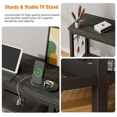 Furologee TV Stand with Power Outlets, Entertainment Center with Open Storage Shelves for TVs up to 55 Inch, Media Console Table with Soundbar Shelf for Living Room, Bedroom, Black Oak - Image 4