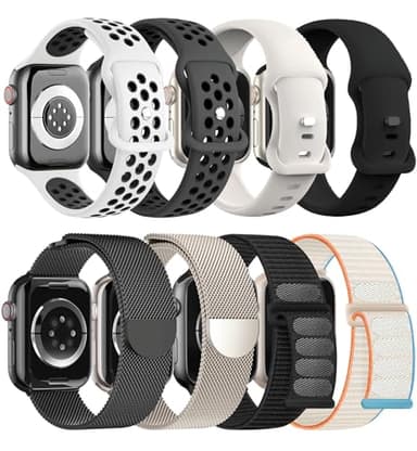8 Pack Compatible with Apple Watch Ultra 2 Band 49mm 46mm 45mm 44mm Men Women,Breathable Silicone+Milanese Loop+Sport Band+Sport Loop for iWatch Ultra2/Ultra Series 10 46 mm/9/8/7/6/SE/5/4/3 - Image 1