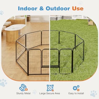 Sweetcrispy Dog Playpen Indoor - Pet Fence Puppy Exercise Pen for Yard Gate 8 Panel 24” Height Heavy Duty Crates with Doors Metal Dog Pen for Camping, RV, Outdoor, Small/Medium Pets - Image 3