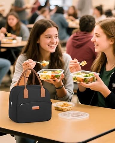 HOTOR Lunch Bag for Women & Men - Wear-Resistant & Leak-Proof Insulated Lunch Box with Large Capacity, Multi-Functional Cooler Bag for Office, Picnic, Black, 12L, 12.20" x 6.30" x 10.20" - Image 6