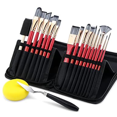 Transon Art Paint Brush Kit 16 Paint Brushes with Foam Brush Sponge Spatula and Brush Case for Oil, Acrylic, Watercolor, Gouache, Painting Pink Color - Image 6