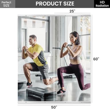 TRAHOME Home Gym Mirror for Wall,Mirror Full Length,60"x25"x2PCS,Glass Frameless Body Large Mirror for Home Gym,Workout,Bedroom,Garage(Silver) - Image 2