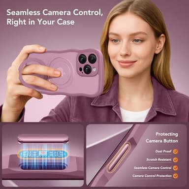 GolbinBox for iPhone 16 Pro Case for Women,[Compatible with Magsafe][360° Spin Magnetic Stand][Cute Wave Edge][Military-Grade Protection] Translucent Matte Phone Case for iPhone 16 Pro, Blackcurrant - Image 5